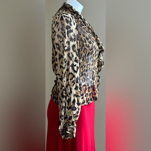 Vintage Anne Pinkerton Sheer Animal Print Leopard Blouse SZ S Good Condition - Picture 6 of 13
